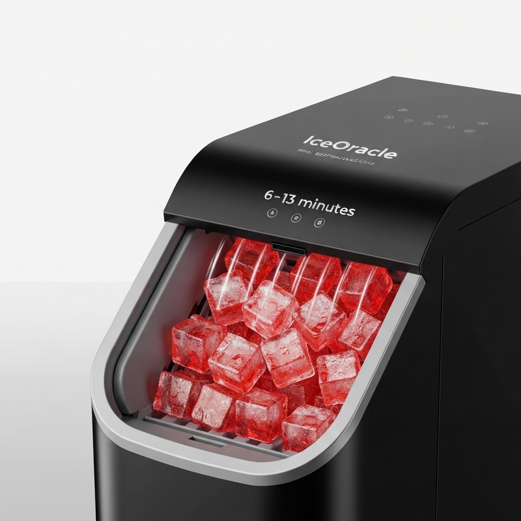 Juskys Eiswürfelmaschine IceOracle - Cocktail Eiswürfel in 6-13 min - Mini Eiswürfelbereiter für 12 kg/Tag - Großer Eiswürfelbehälter - Rot